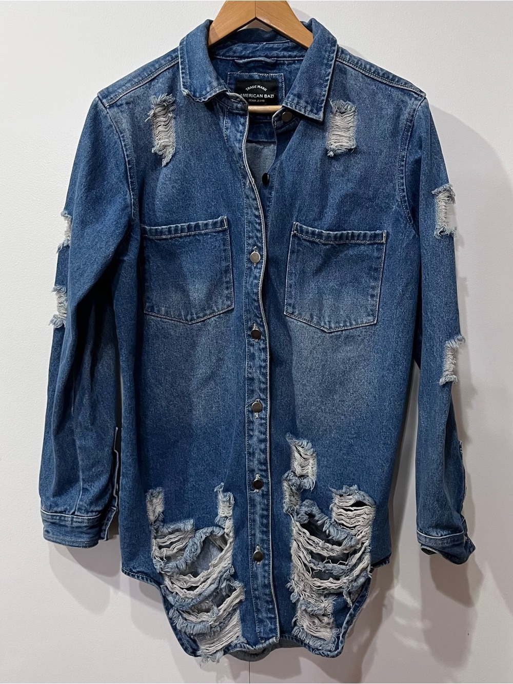 American Bazi Ultra Distressed Blue Denim Shirt Jacket